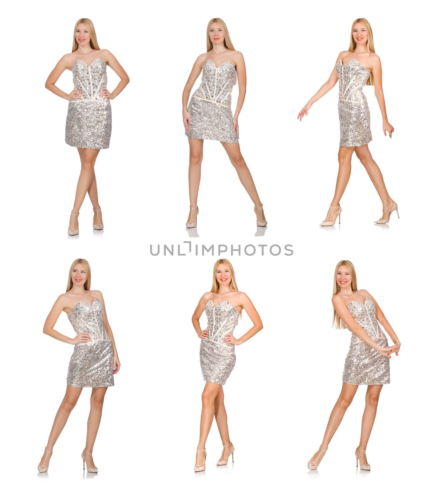 Young woman in silver dress isolated on white by Elnur