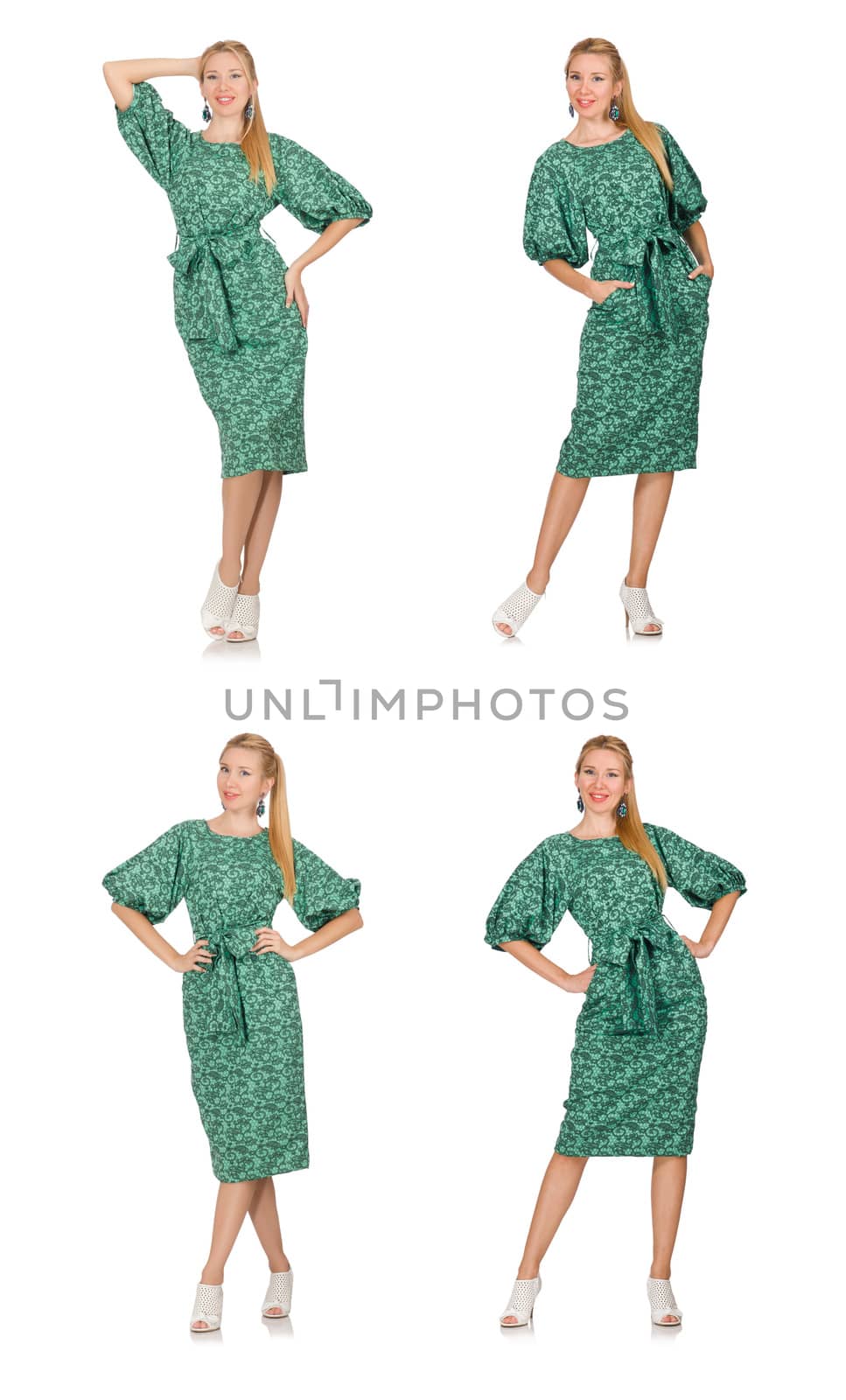 Young woman in green dress isolated on white by Elnur
