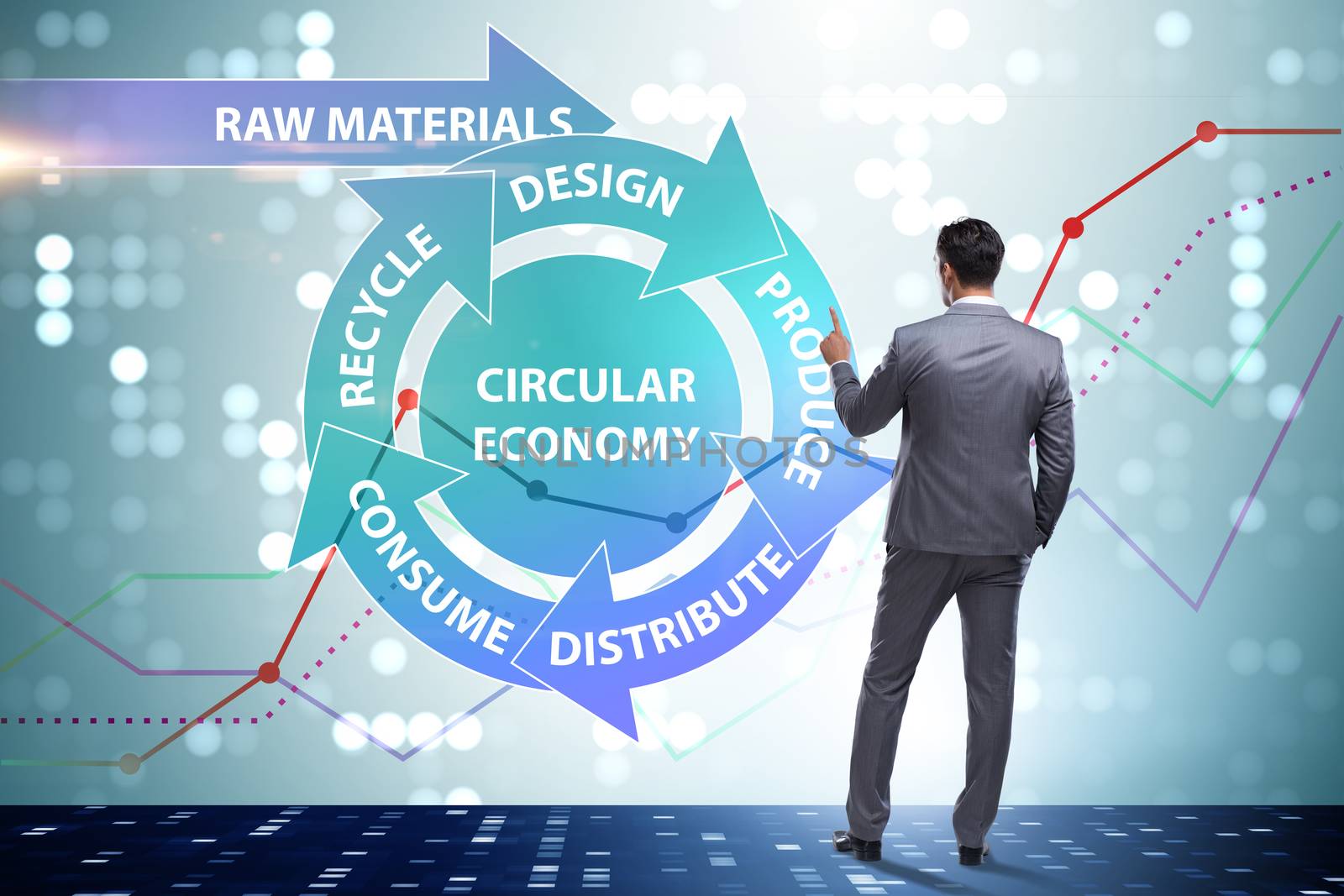 Concept of circular economy with businessman