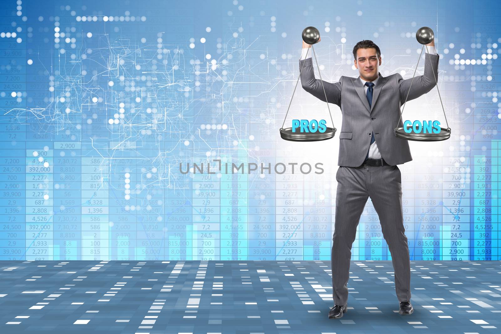 Businessman choosing pros and cons