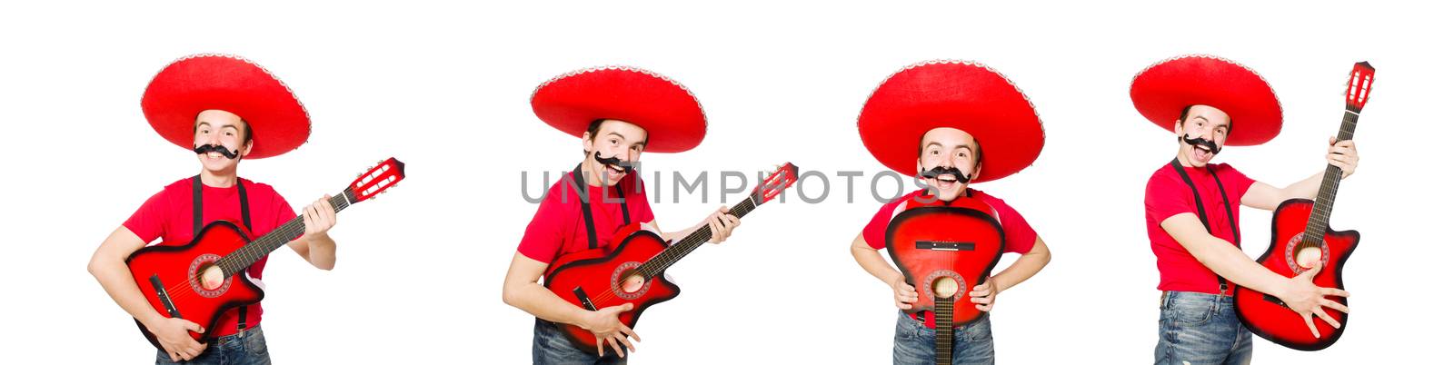 Mexican guitar player isolated on the white by Elnur