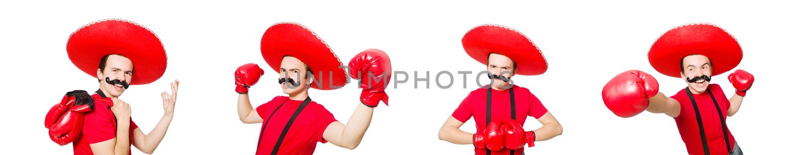 Funny mexican with boxer gloves isolated on the white by Elnur