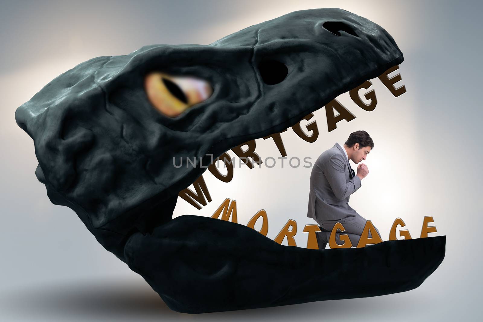 Businessman in the jaws of debt and loan