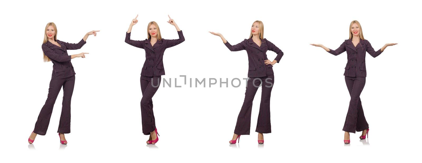 Pretty girl in purple retro suit isolated on white by Elnur