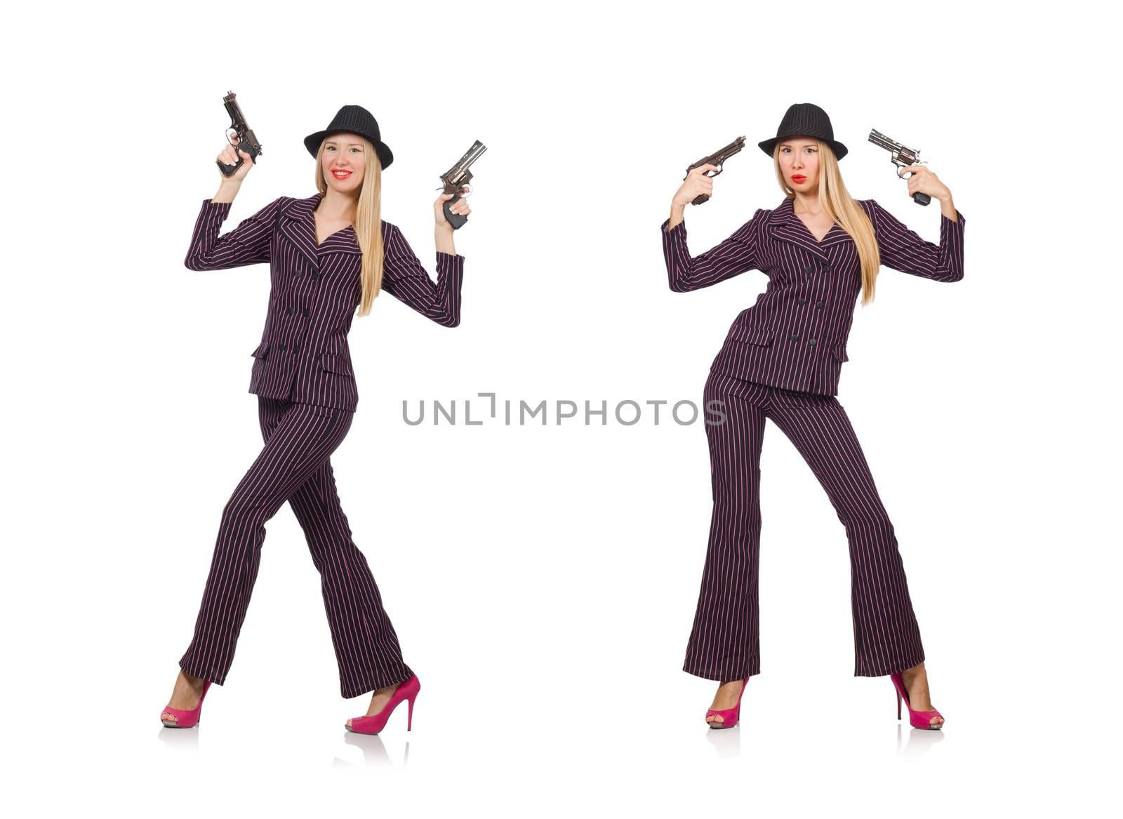 Woman gangster with gun in vintage concept
