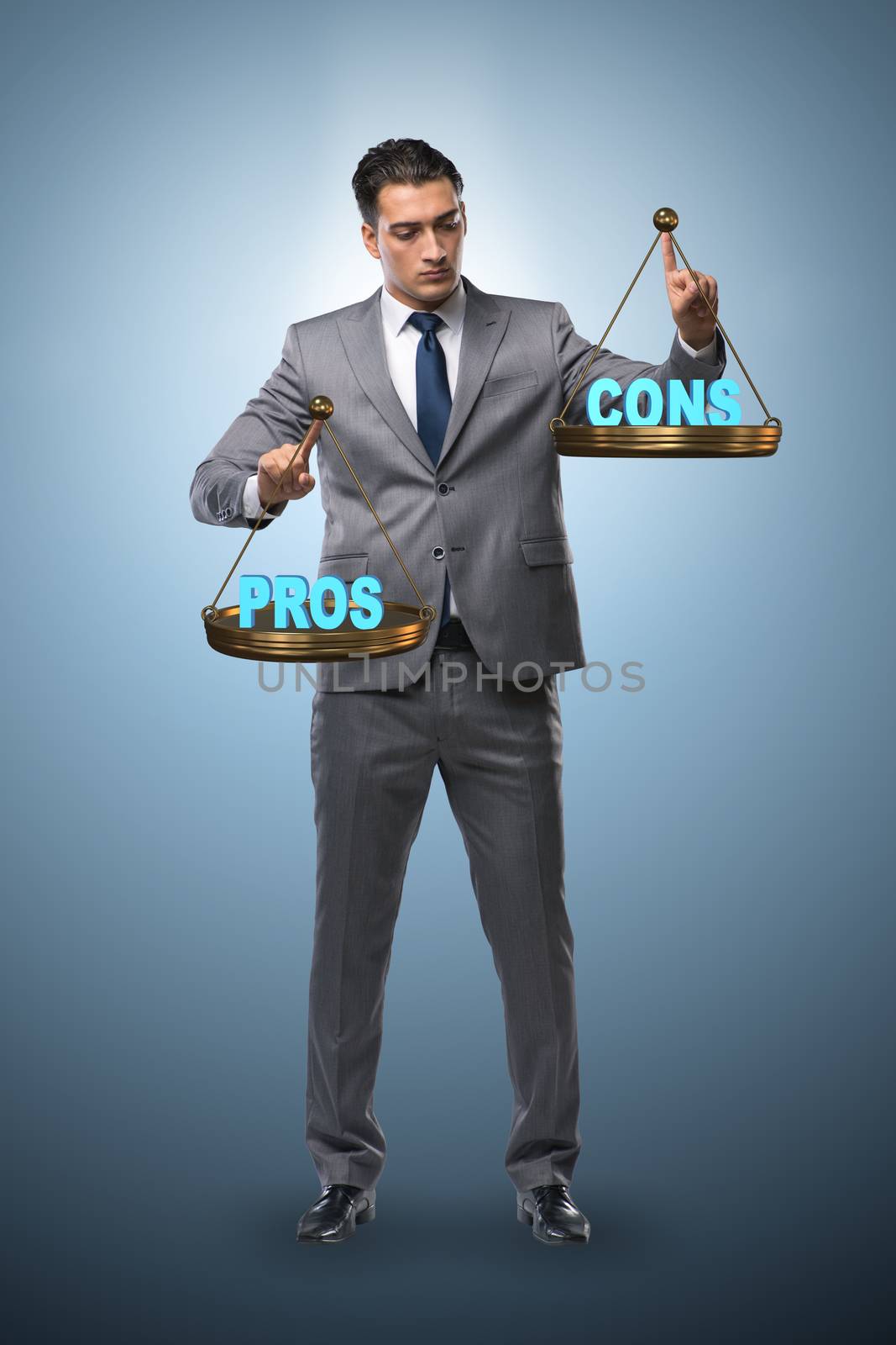 Businessman choosing pros and cons by Elnur