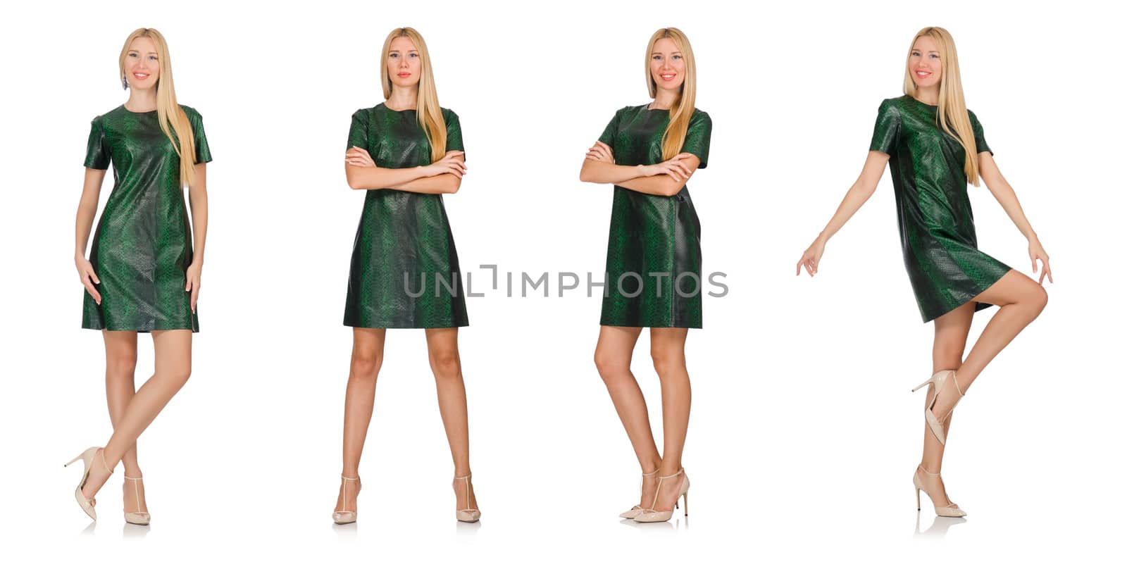 Young woman in green dress isolated on white by Elnur