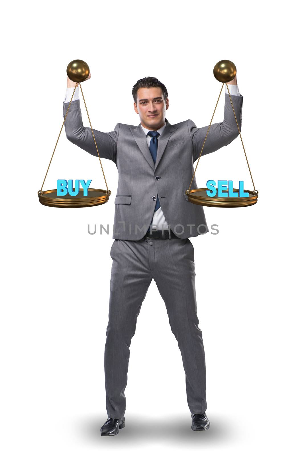 Businessman choosing between buying and selling