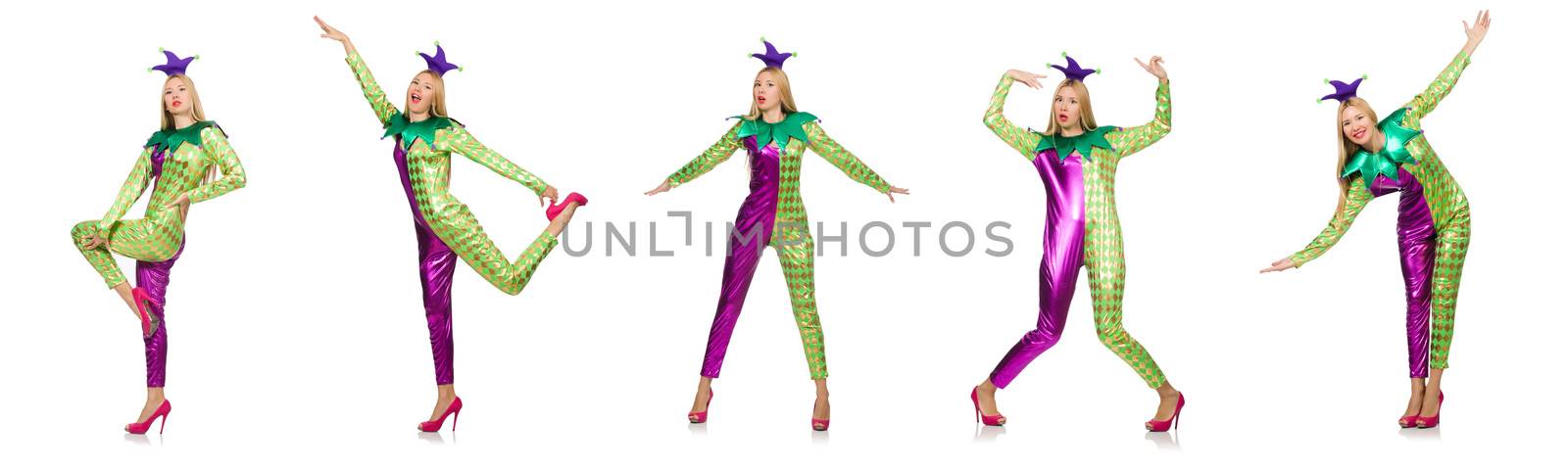Woman wearing clown costume isolated on white by Elnur
