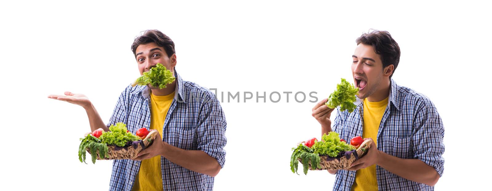 Man with basket of fruits and vegetables