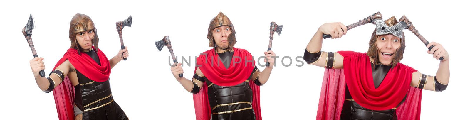 Gladiator with ax isolated on white