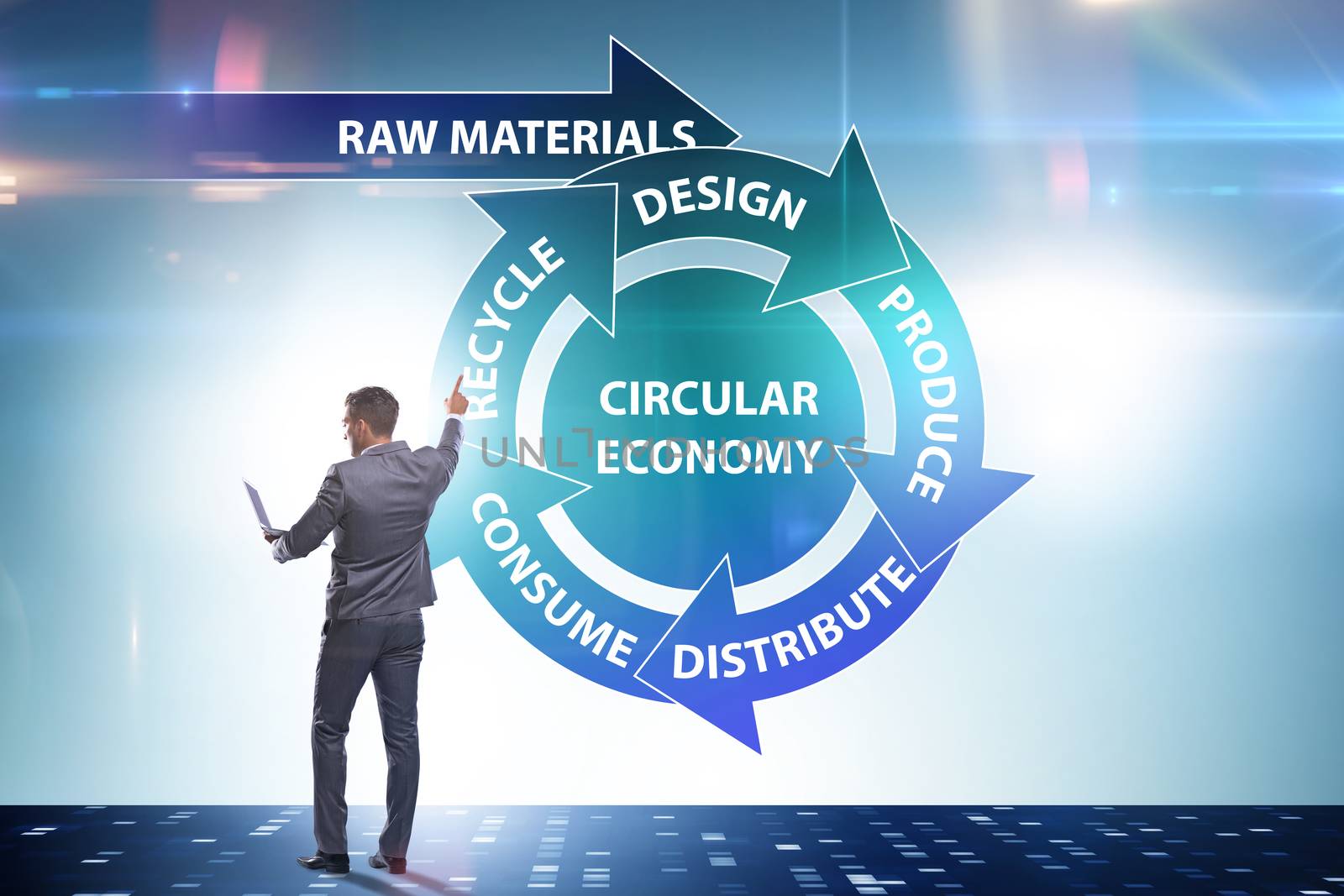 Concept of circular economy with businessman