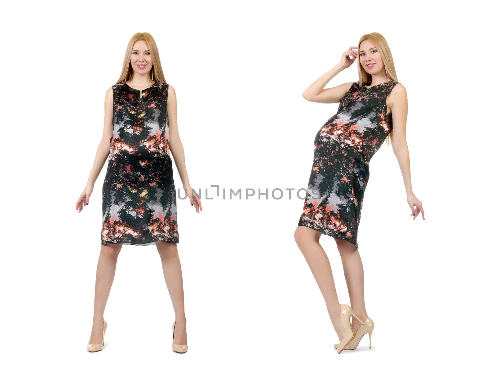 Beautiful pregnant woman isolated on white