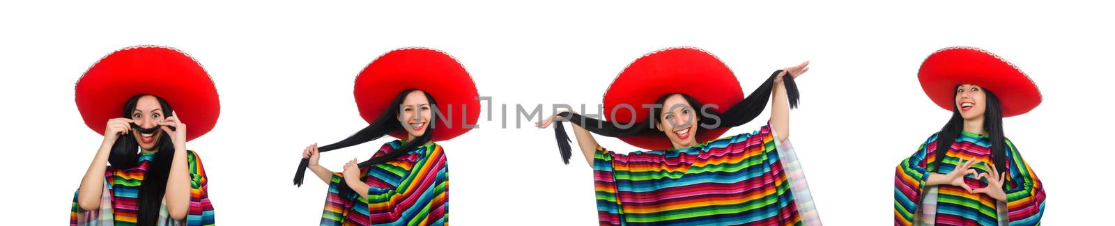 Mexican woman in funny concept on white