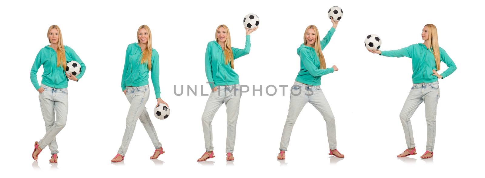 Woman with football on white by Elnur