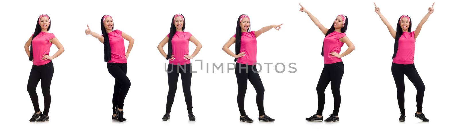 Woman doing exercises on white