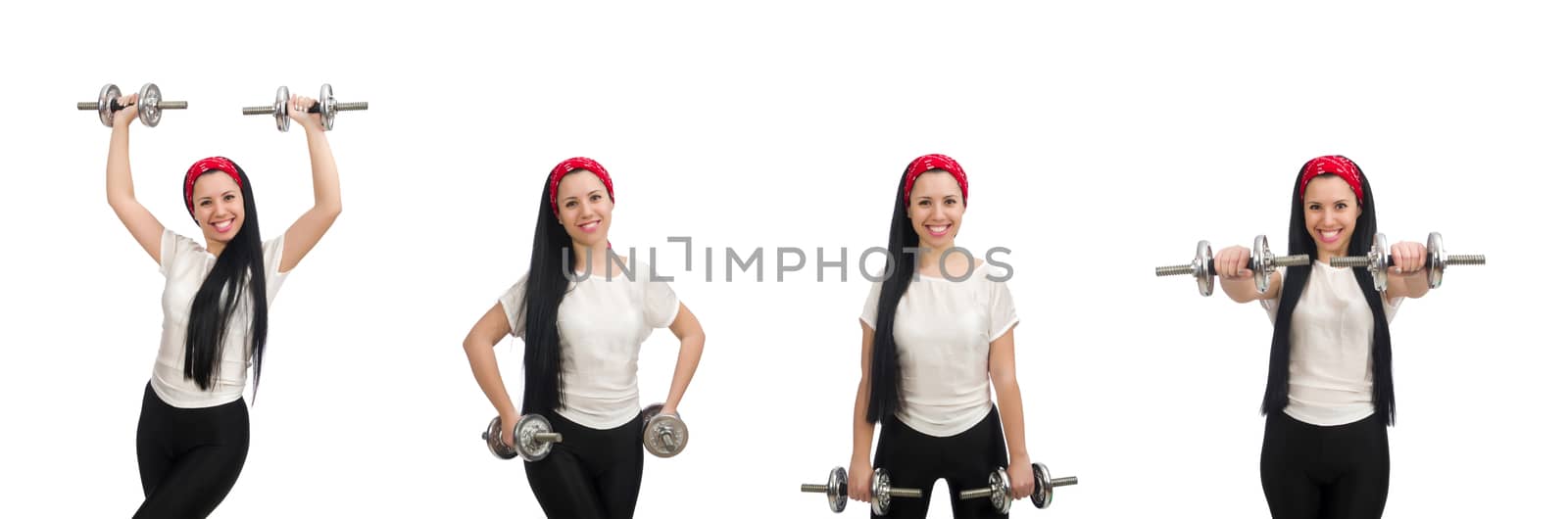 Young woman exercising with dumbbells by Elnur