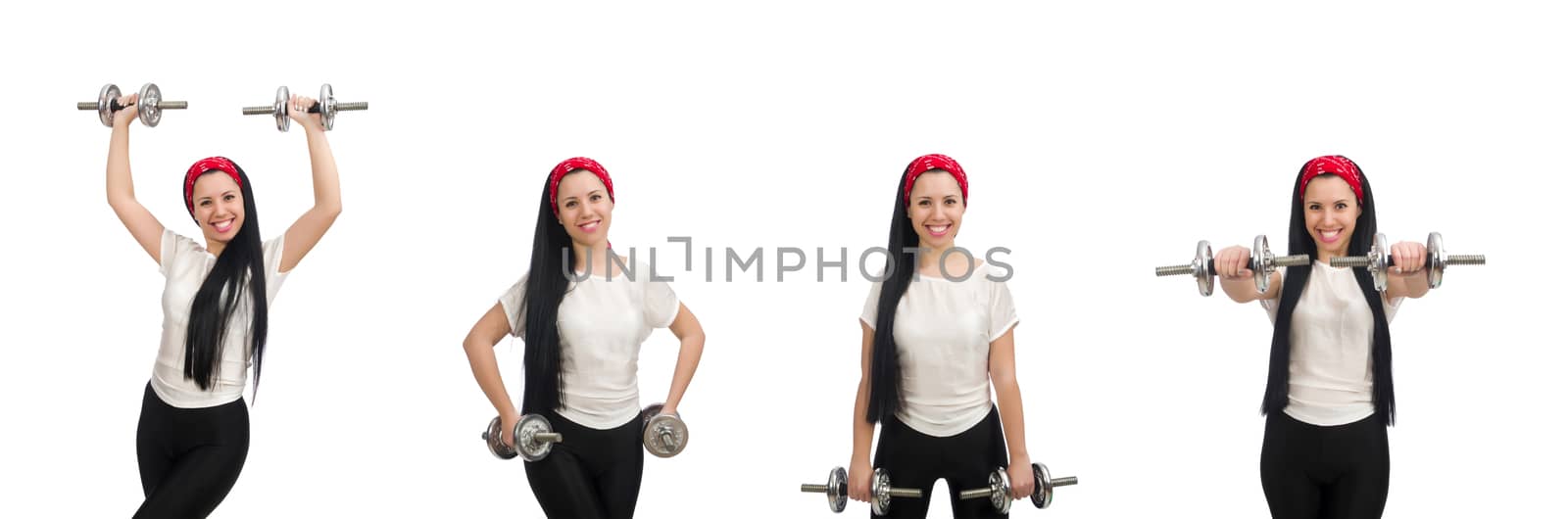 Young woman exercising with dumbbells