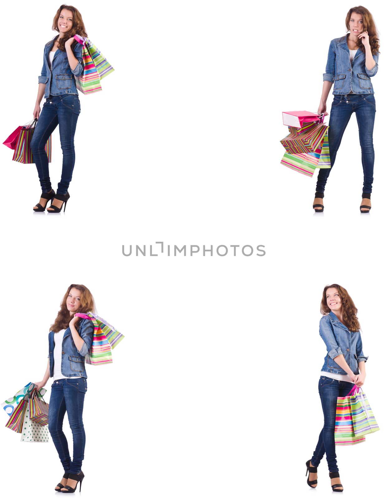 Young woman with shopping bags isolated on white 