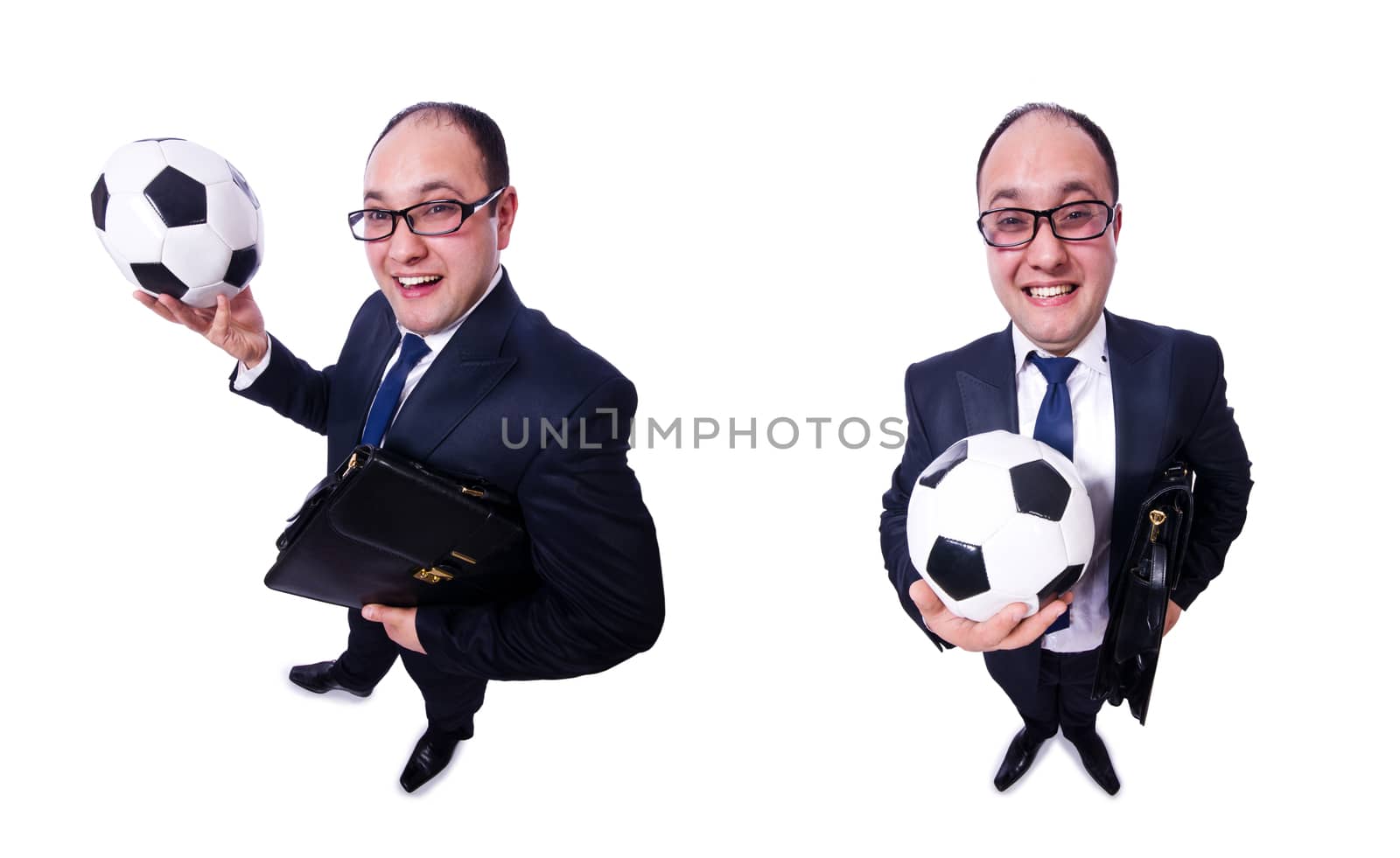 Businessman with football on white