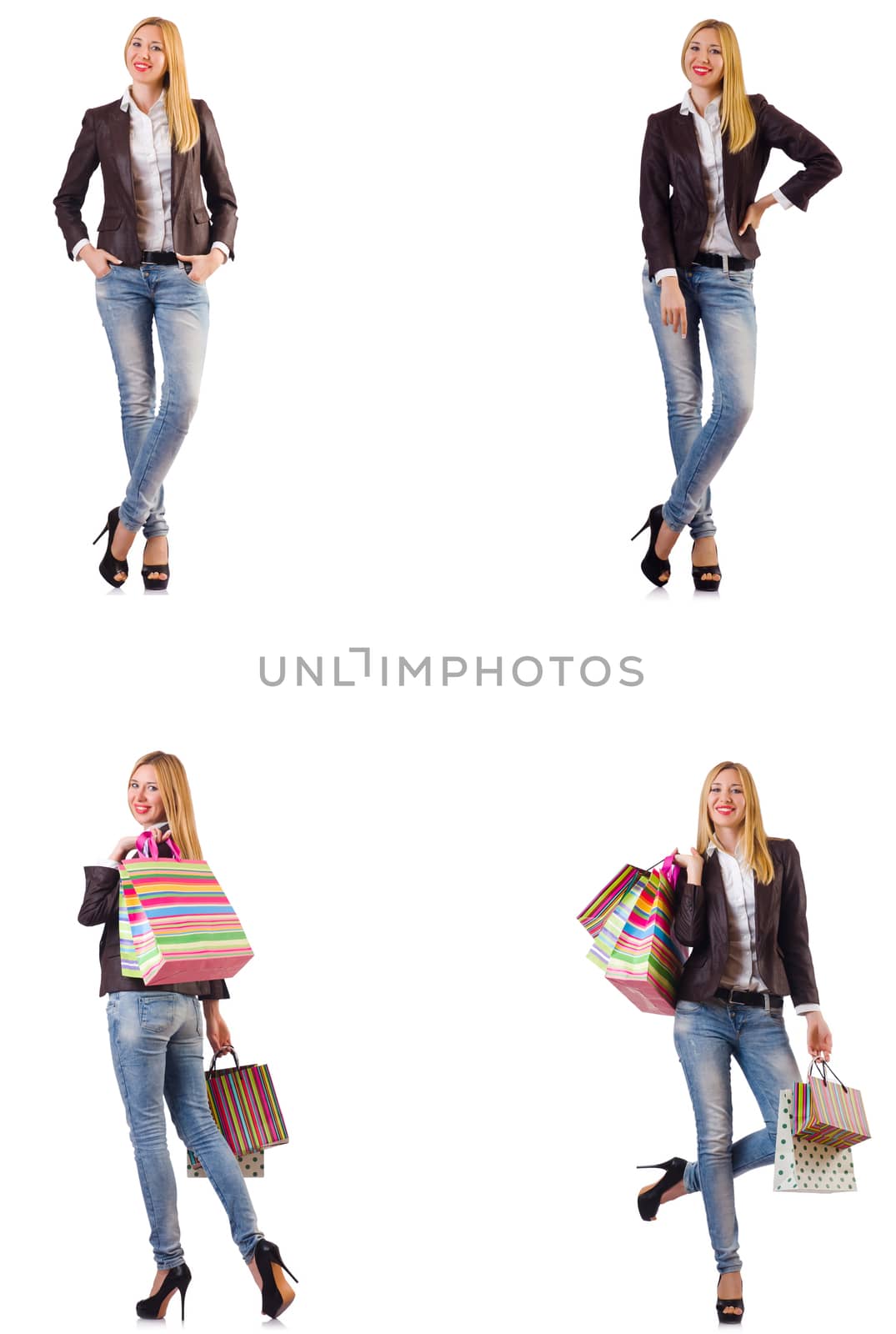 Beautiful woman with shopping bags isolated on white by Elnur