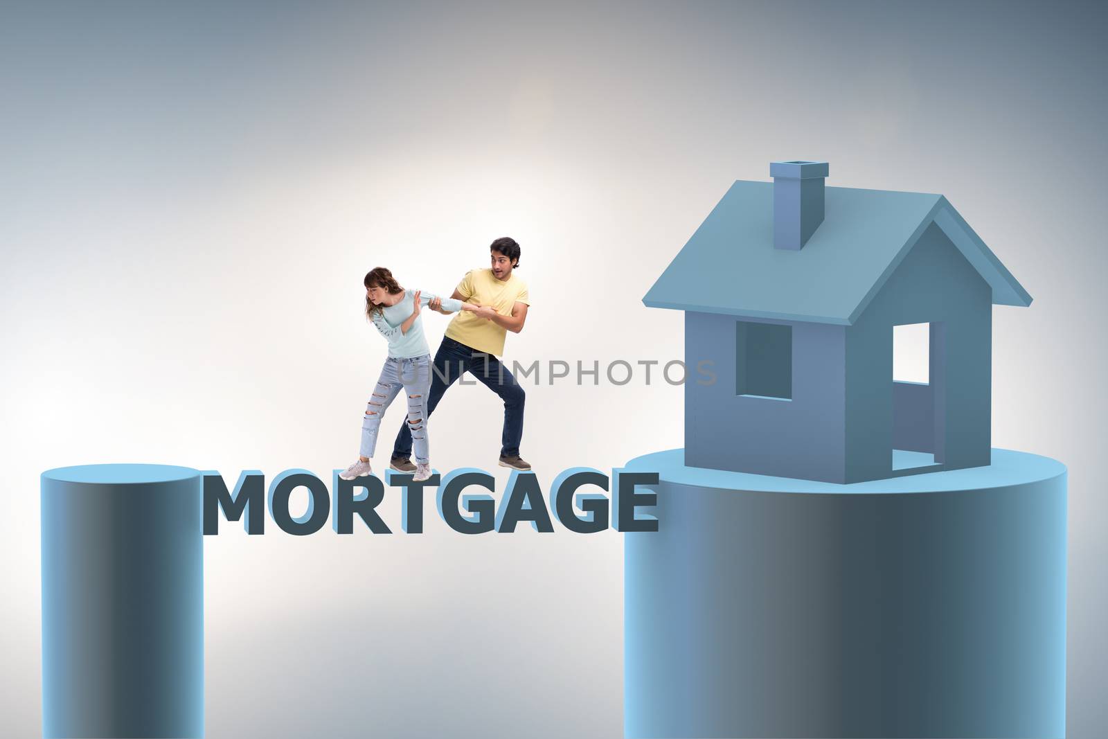 Concept of family taking mortgage loan for house