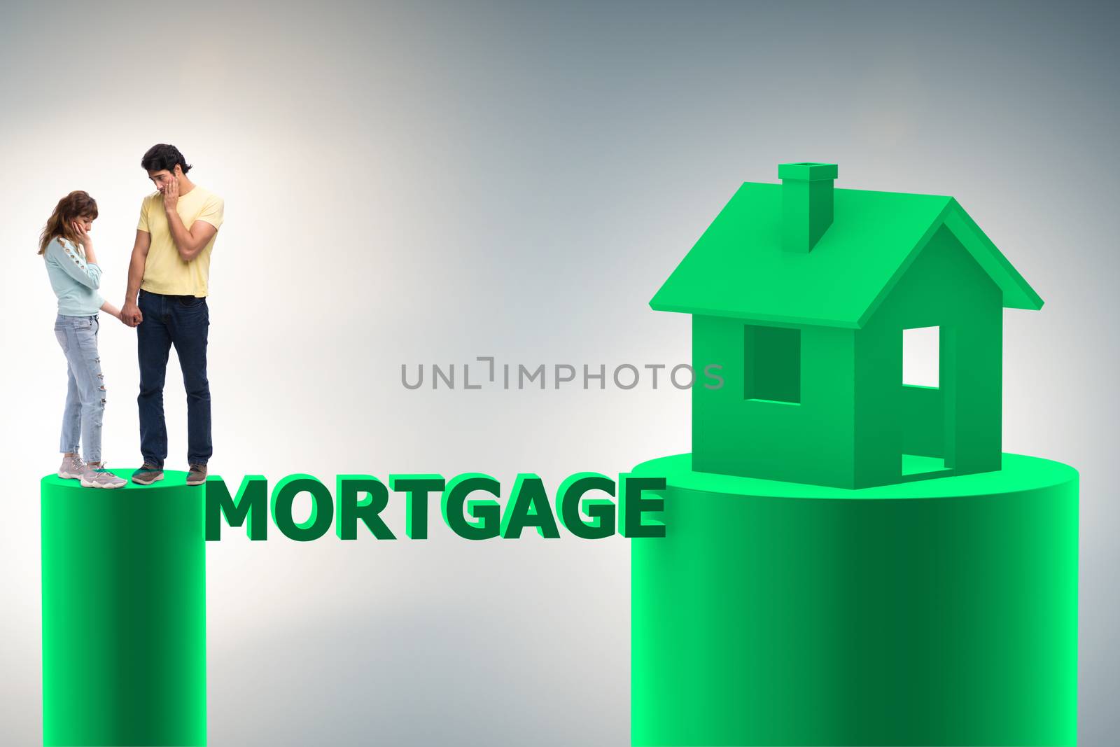 Concept of family taking mortgage loan for house by Elnur