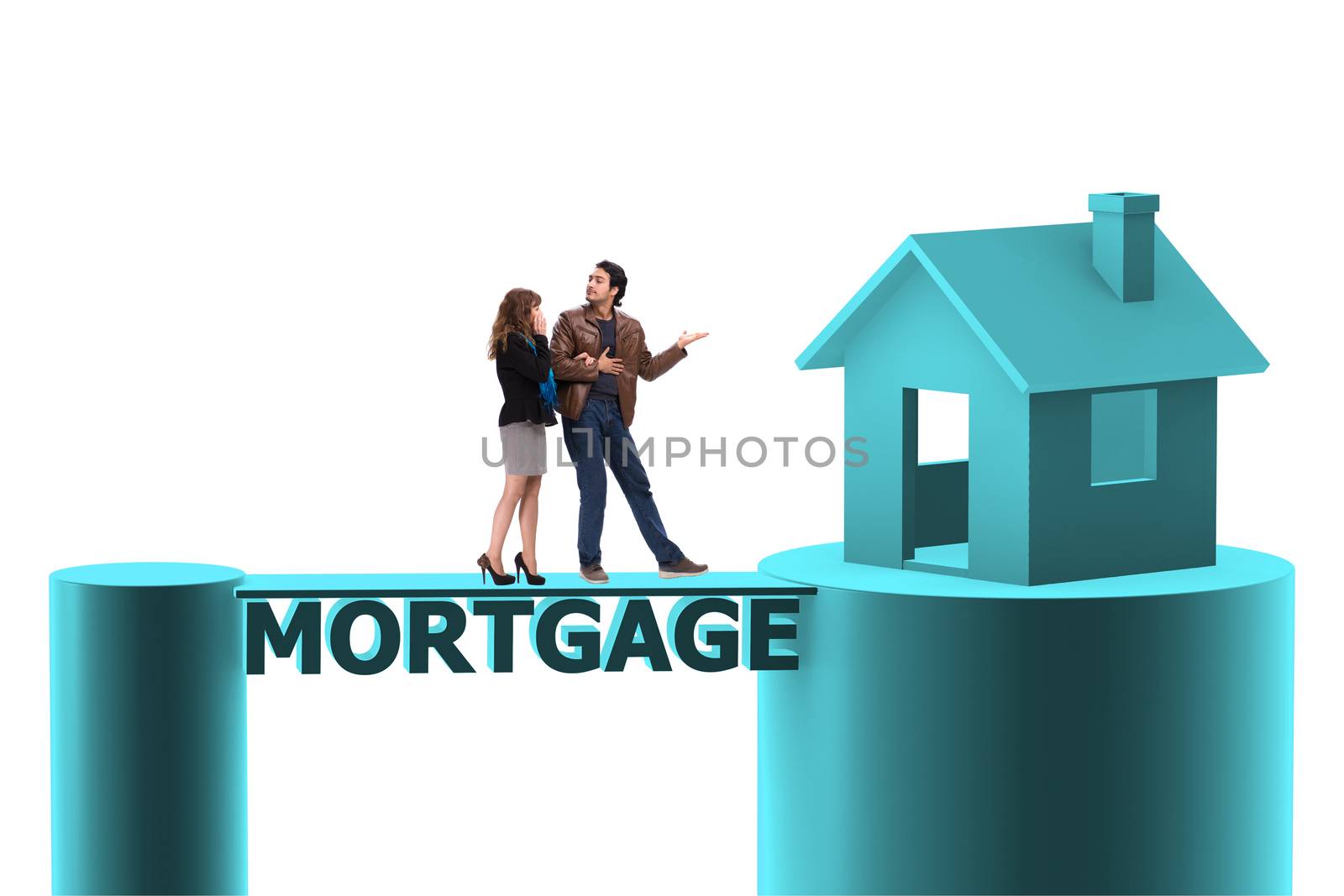 Concept of family taking mortgage loan for house