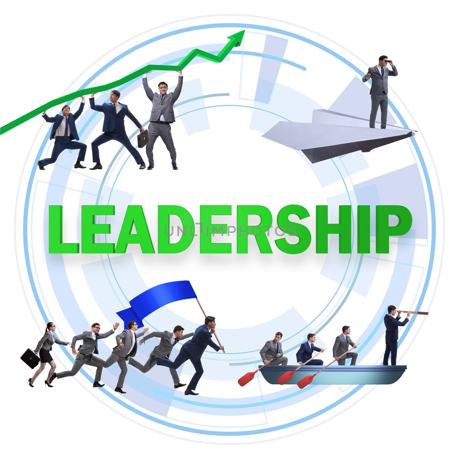 Concept of leadership with many business situations