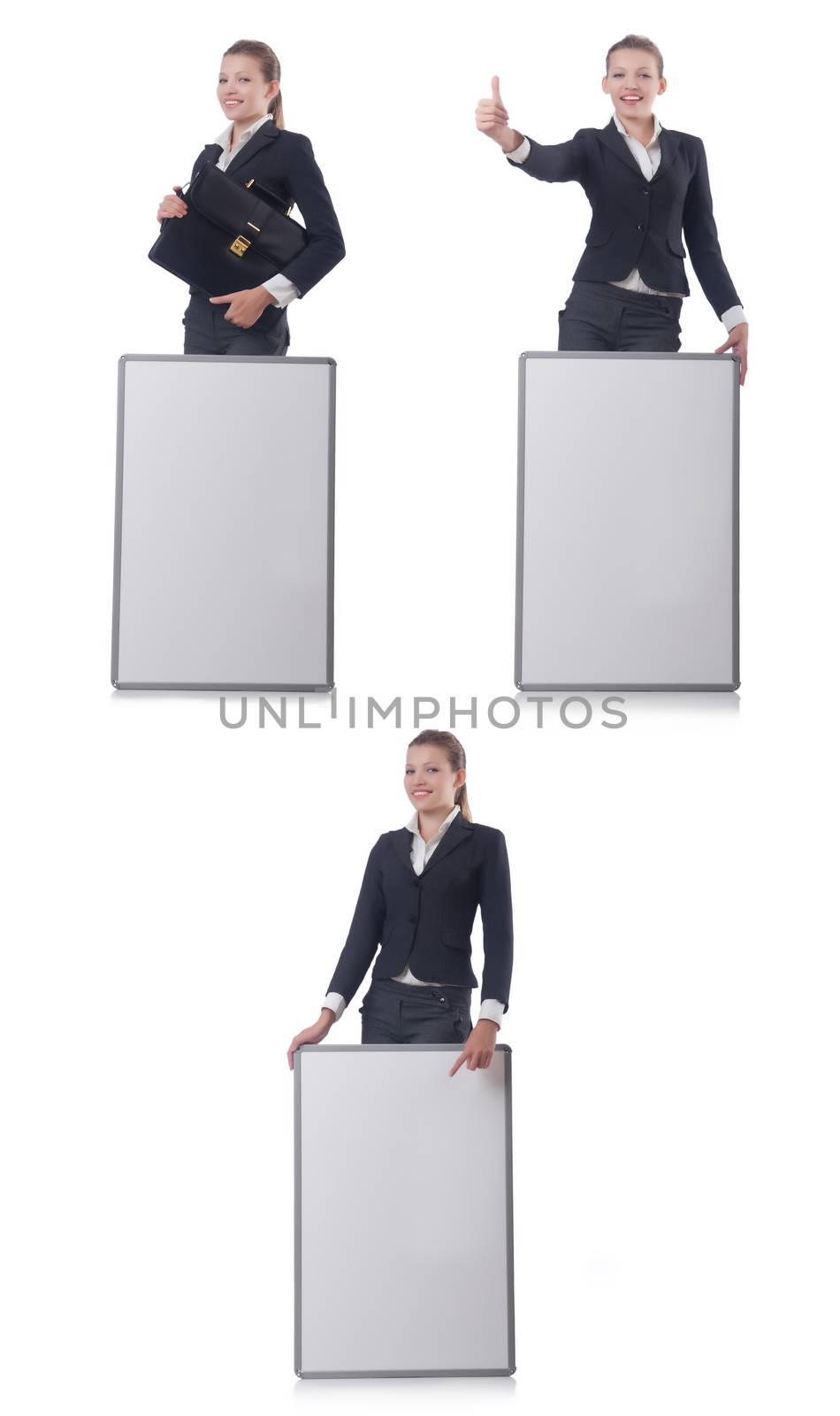 Woman businesswoman with blank board on white by Elnur