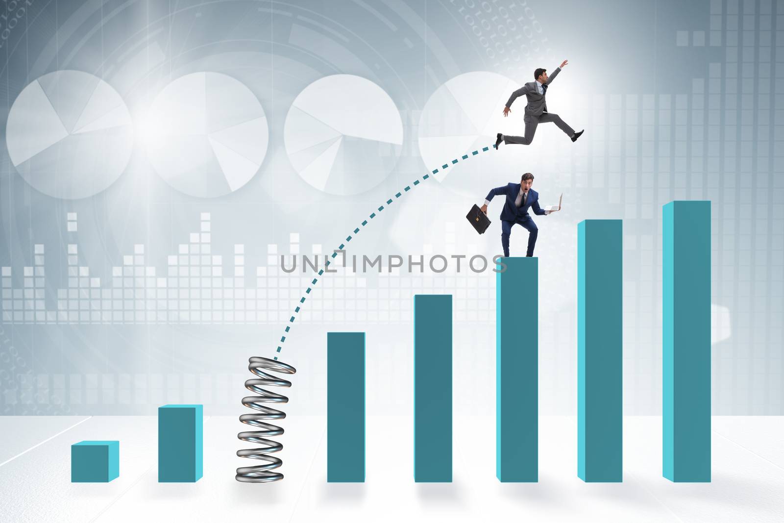 Businessman outperforming his competition jumping over by Elnur