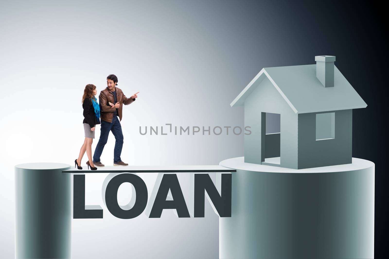 Concept of family taking mortgage loan for house by Elnur