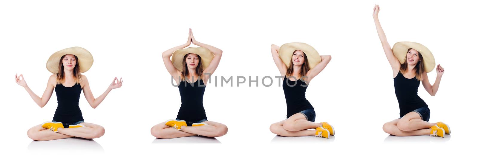 A sitting girl isolated on white