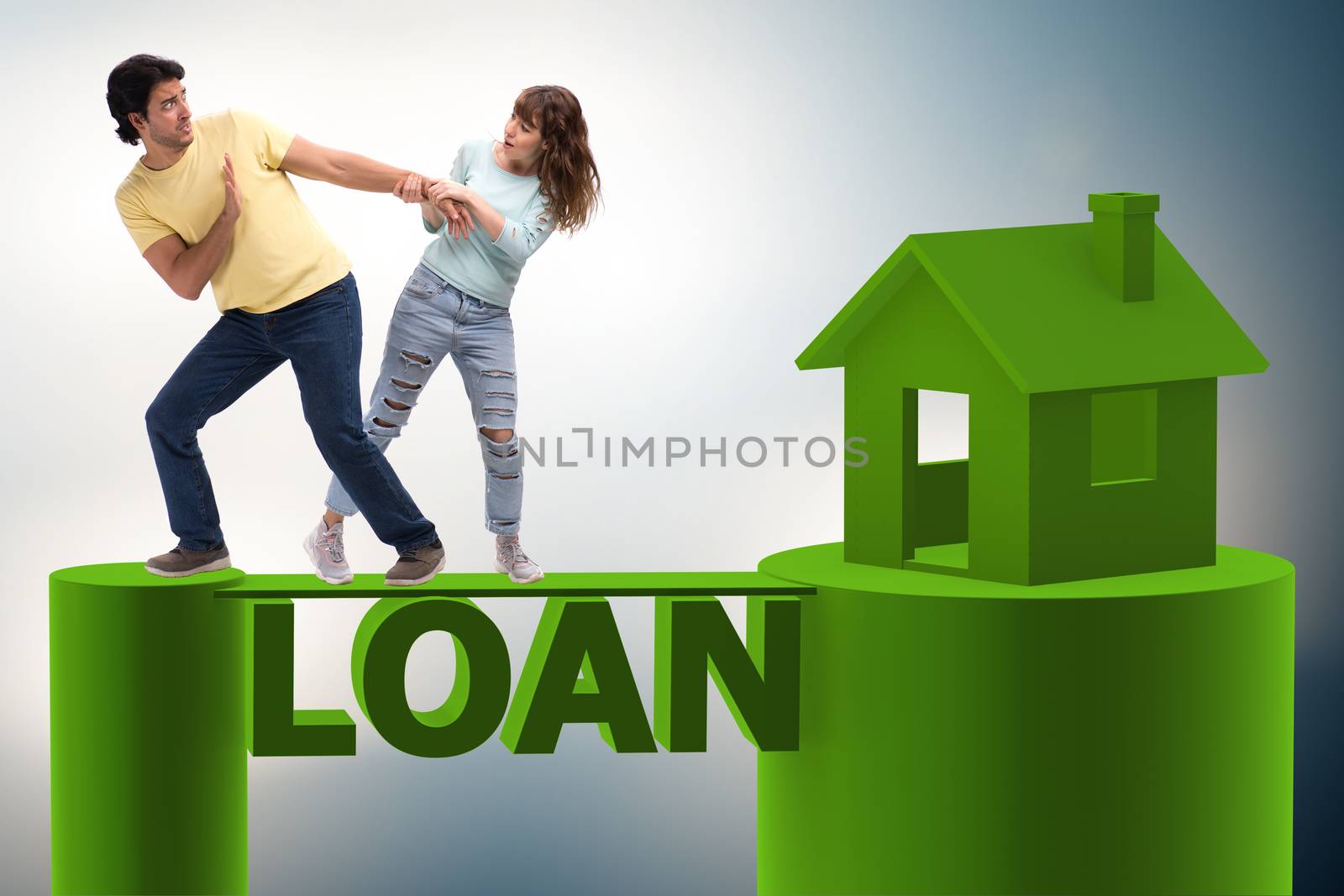 Concept of family taking mortgage loan for house