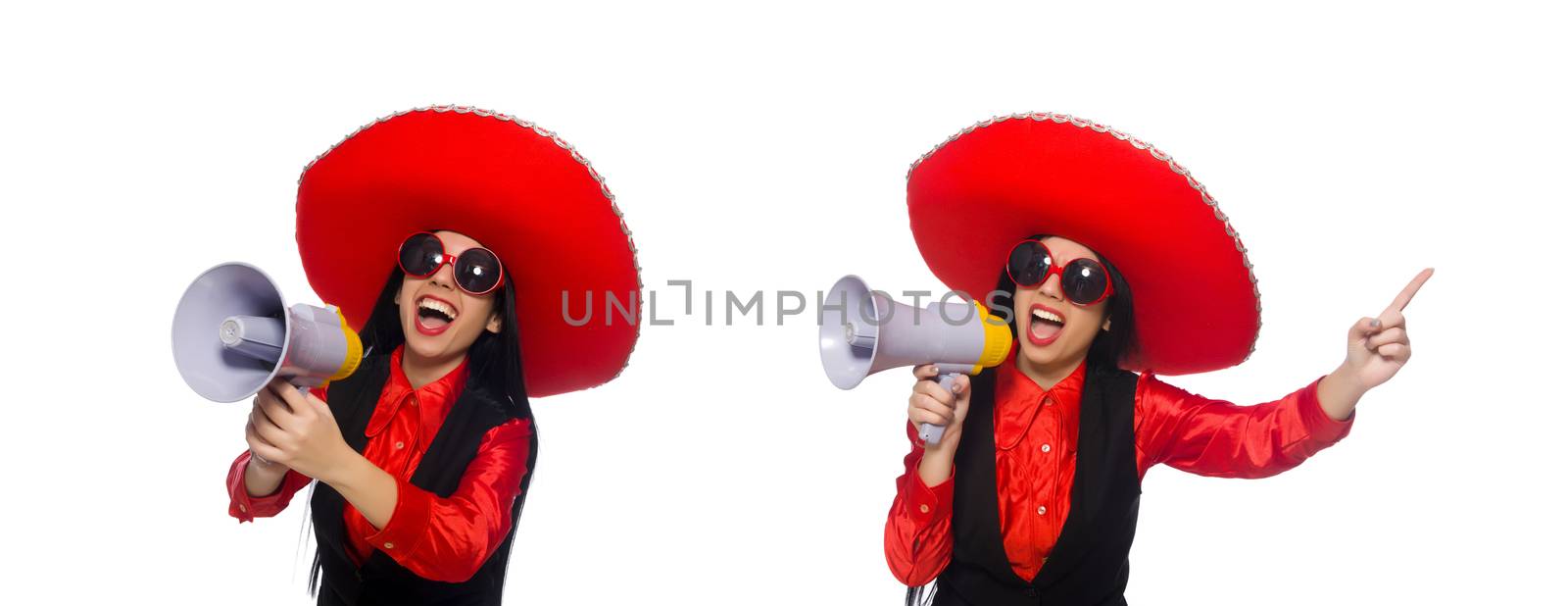 Mexican woman in funny concept on white