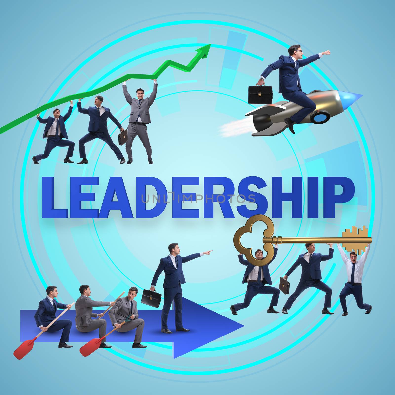 Concept of leadership with many business situations