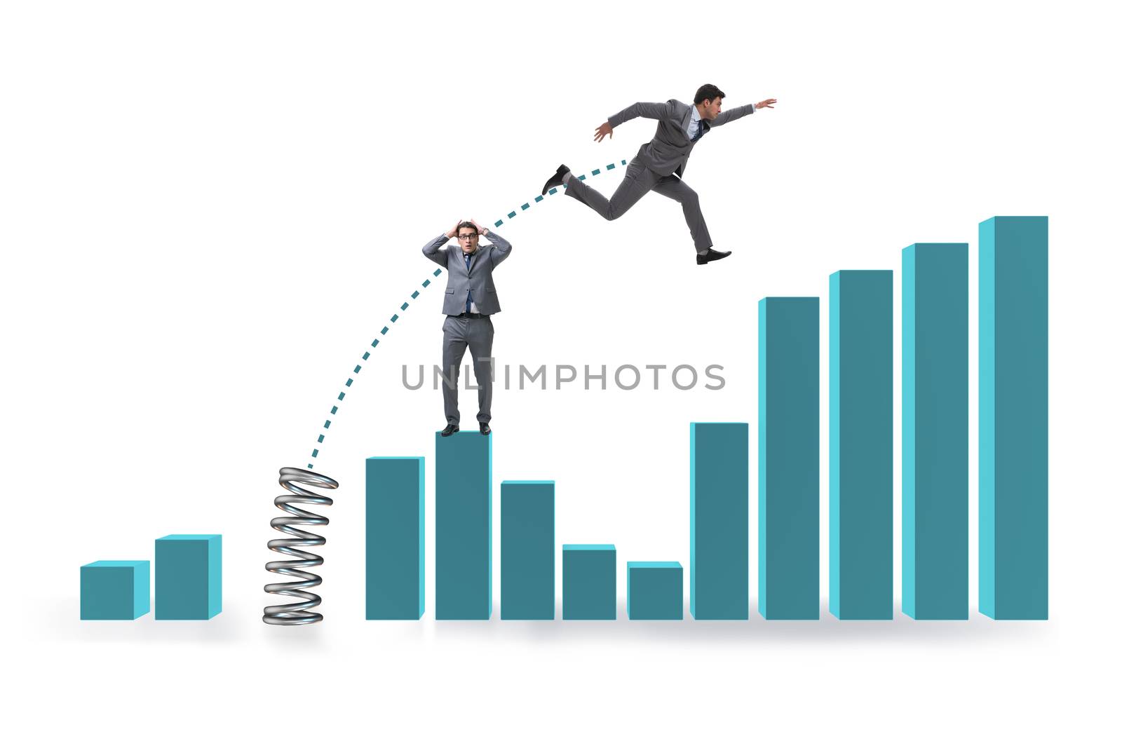 Businessman outperforming his competition jumping over by Elnur