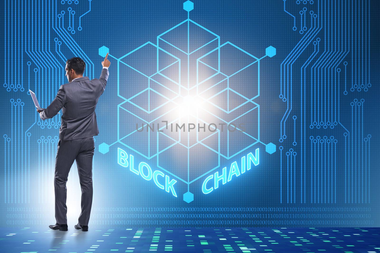 Young businessman in innovative blockchain concept by Elnur