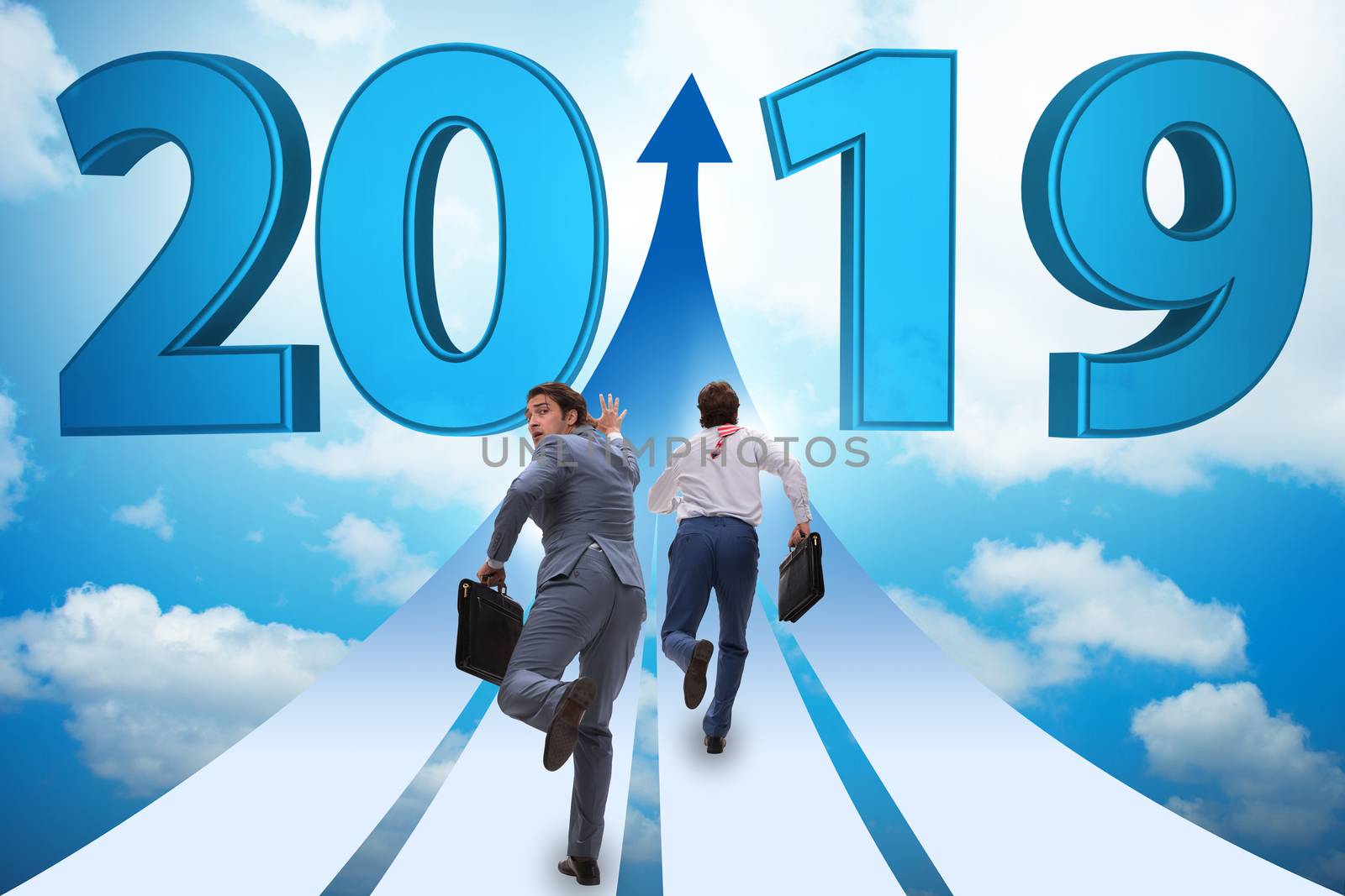 Businessman running into year of 2019 by Elnur