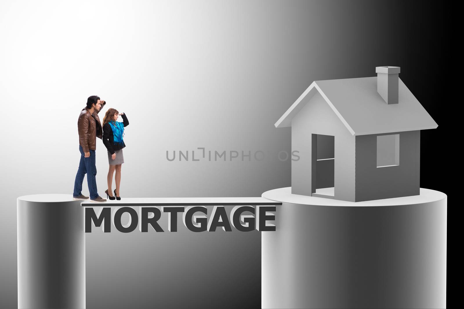 Concept of family taking mortgage loan for house by Elnur