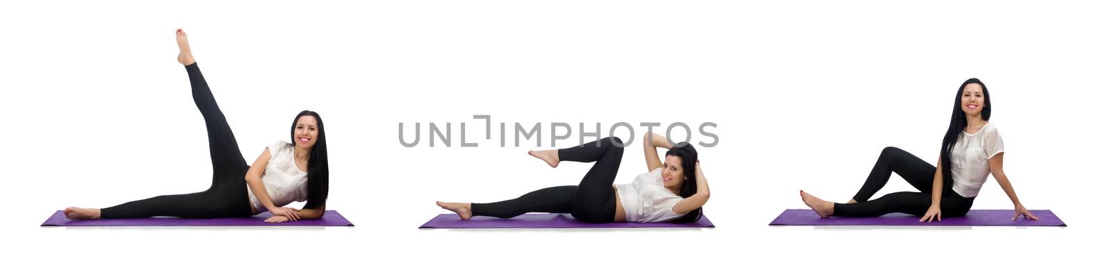 Woman doing exercises on white