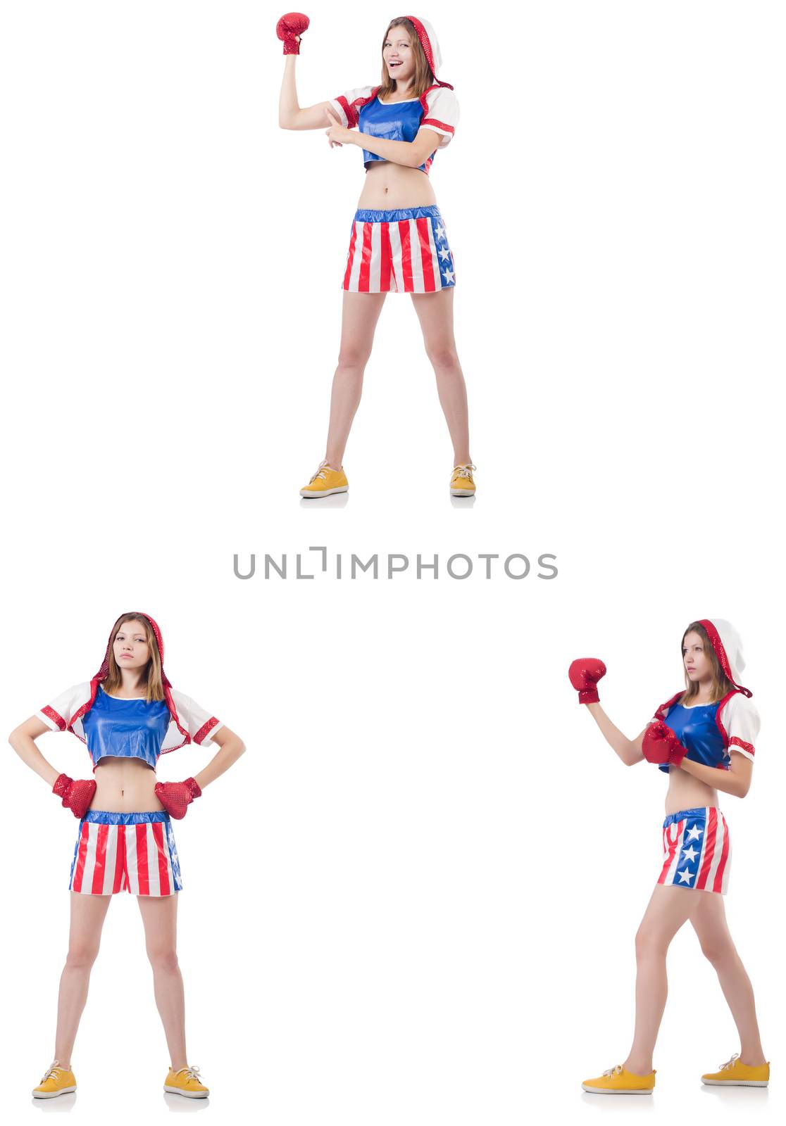 Young female boxer isolated on white 