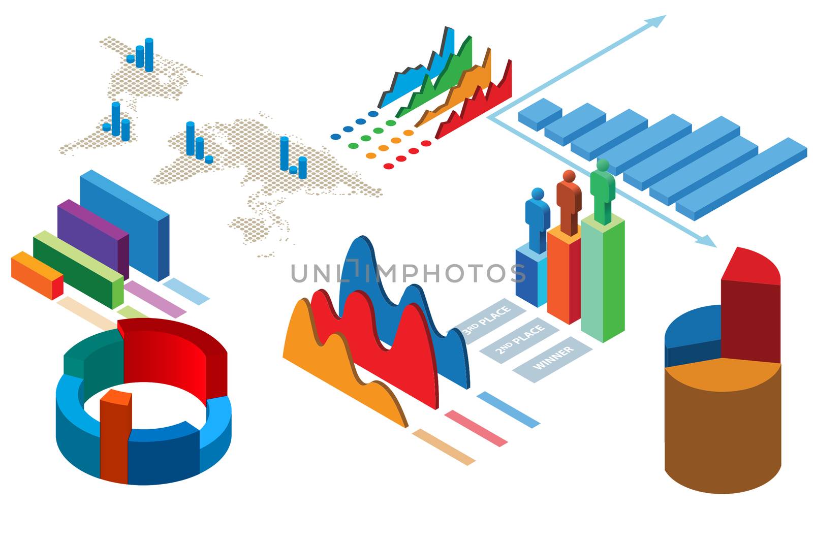 Various charts and graphs - 3d rendering