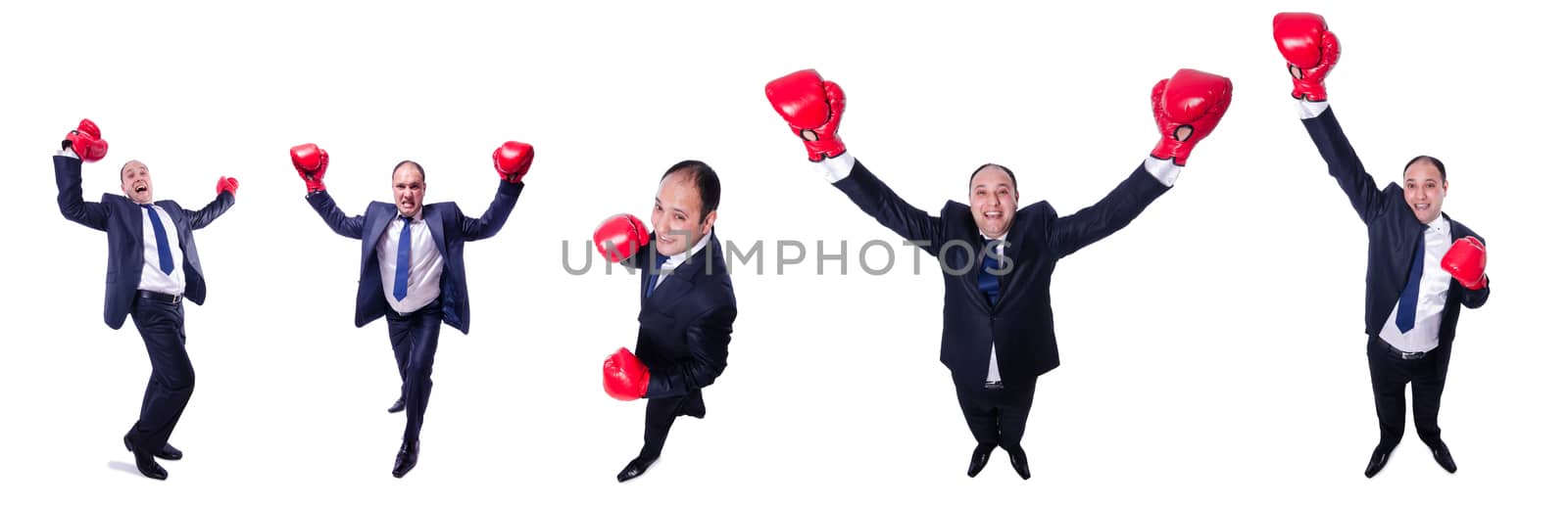 Young businessman boxer isolated on white