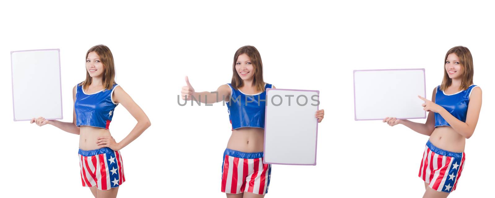 Young woman in boxing pants holding the board  by Elnur