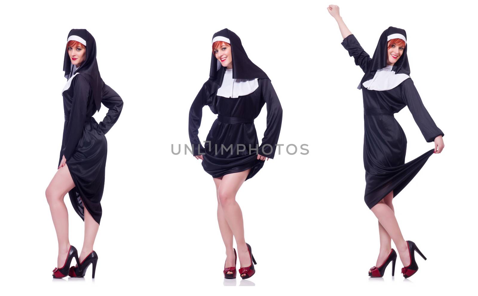 Nun isolated on the white background by Elnur