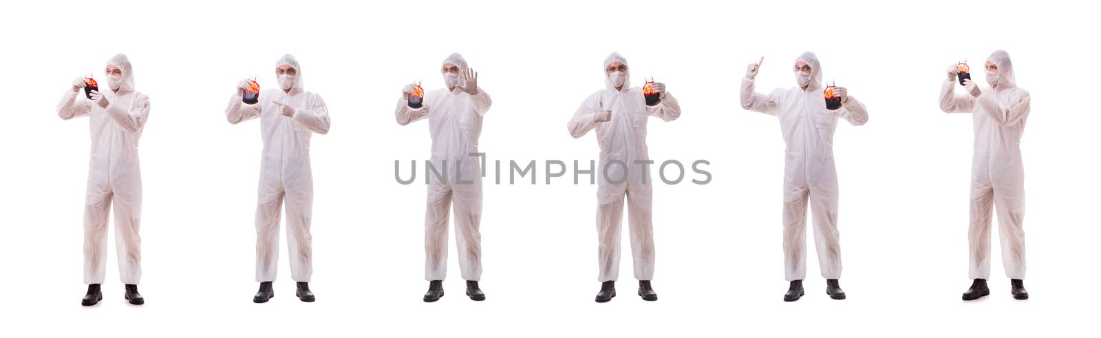 Epidemiologist with blood sample isolated on white background by Elnur