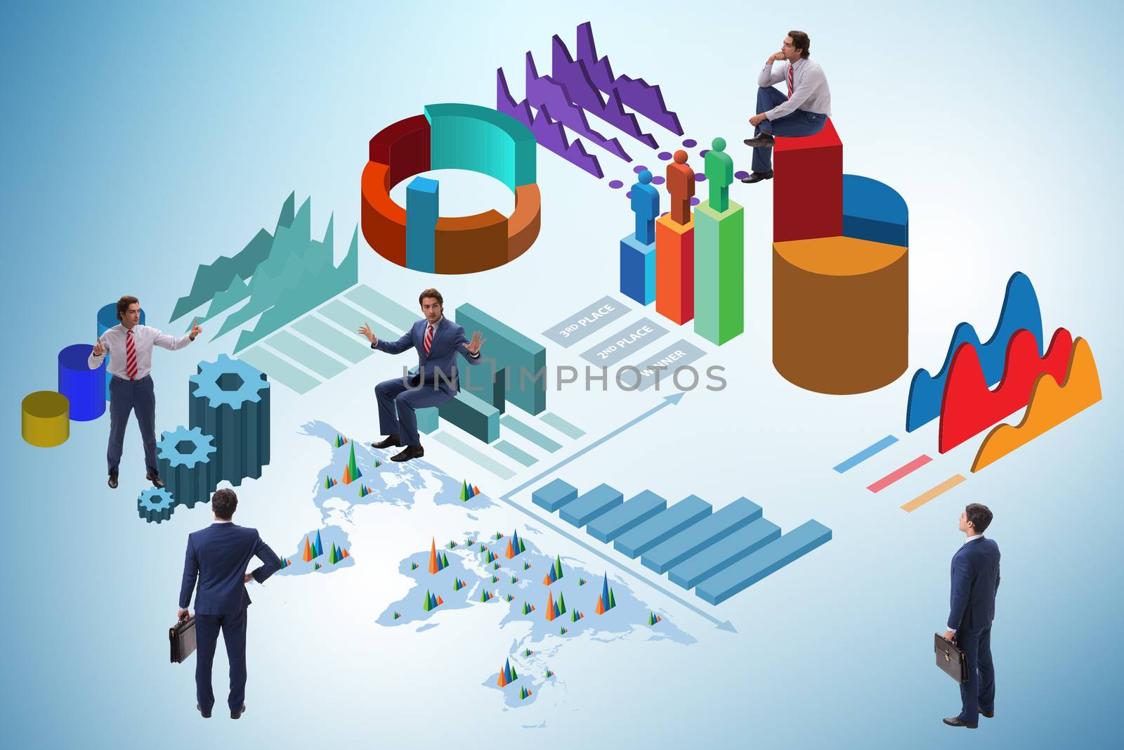 Businessman in business analytics infographics concept