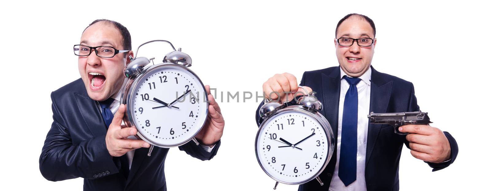 Businessman with clock isolated on white