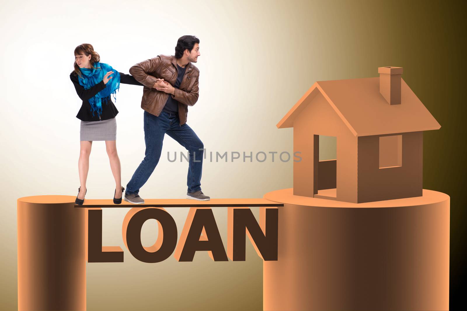 Concept of family taking mortgage loan for house by Elnur